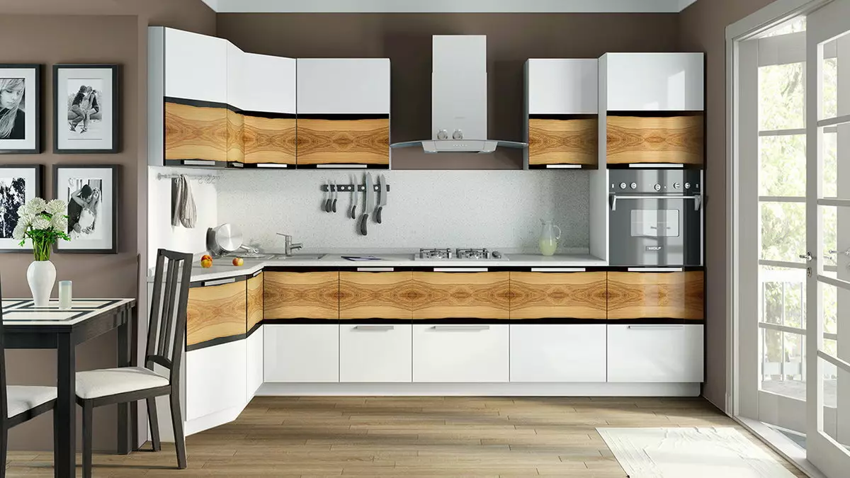 Bucătării încorporate (70 fotografii): Dimensiuni de capete și design de bucătărie. Ce este și ceea ce este diferit de bucătăria modulară? Opțiuni de proiect în apartament obișnuit 9546_10