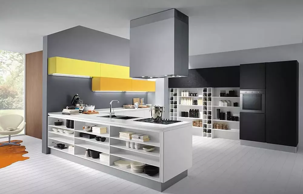 Bucătării încorporate (70 fotografii): Dimensiuni de capete și design de bucătărie. Ce este și ceea ce este diferit de bucătăria modulară? Opțiuni de proiect în apartament obișnuit 9546_37