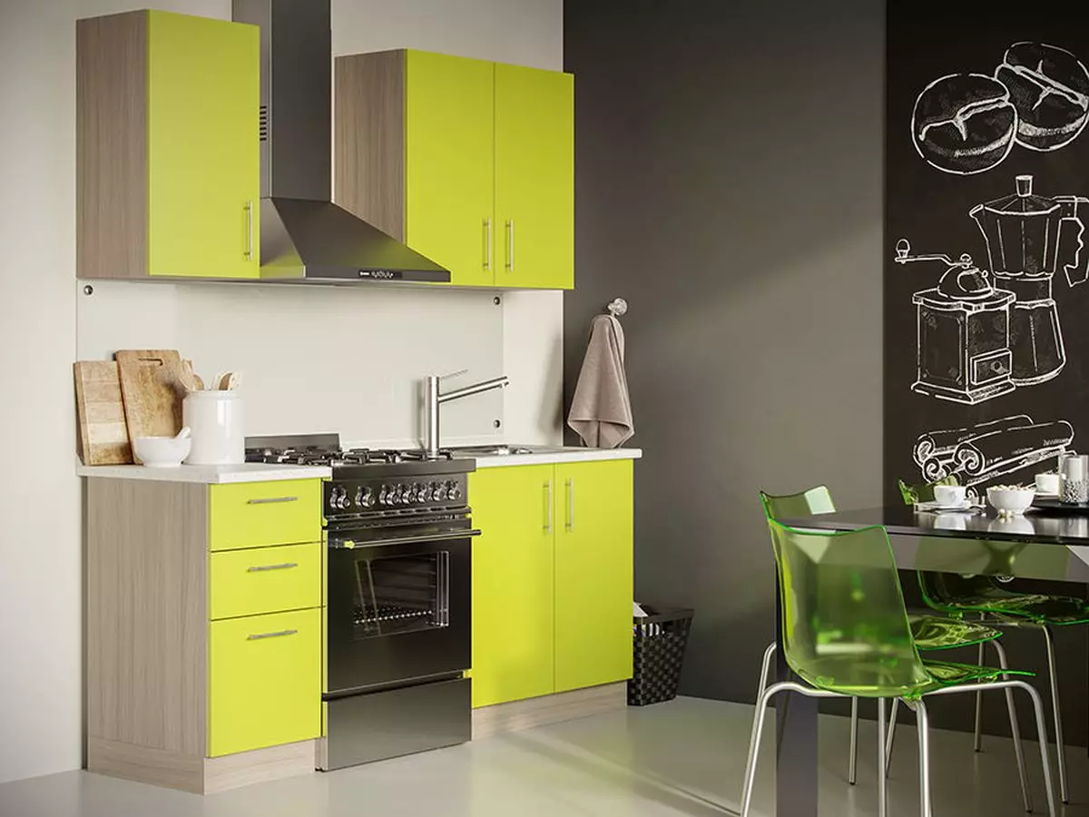 Kapur Kitchen (52 foto): Headset dapur berwarna lyme dengan Wenge, White dan nuansa lain di interior dapur. Apa nuansa lain yang dikombinasikan dengan jeruk nipis? 9551_12