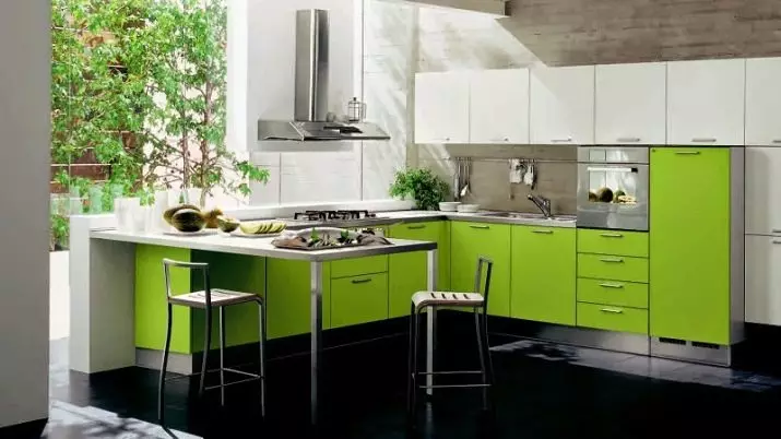 キッチンライム（52枚の写真）：台所の内部のウェンジ、白、他の色合いのライム色のキッチンヘッドセット。ライムと組み合わされている他の色合いがどのようなものですか？ 9551_13