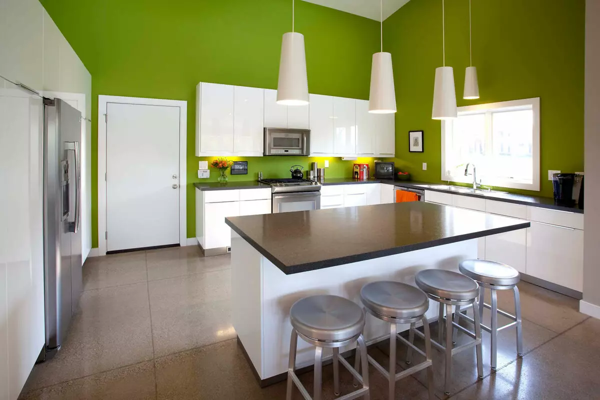 Kapur Kitchen (52 foto): Headset dapur berwarna lyme dengan Wenge, White dan nuansa lain di interior dapur. Apa nuansa lain yang dikombinasikan dengan jeruk nipis? 9551_19
