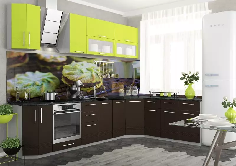 Kapur Kitchen (52 foto): Headset dapur berwarna lyme dengan Wenge, White dan nuansa lain di interior dapur. Apa nuansa lain yang dikombinasikan dengan jeruk nipis? 9551_30