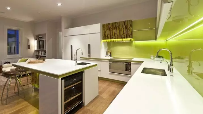 Køkkenkalk (52 billeder): Lyme-farvet køkken headset med wenge, hvid og andre nuancer i køkkenet interiør. Hvilke andre nuancer kombineres med lime? 9551_34
