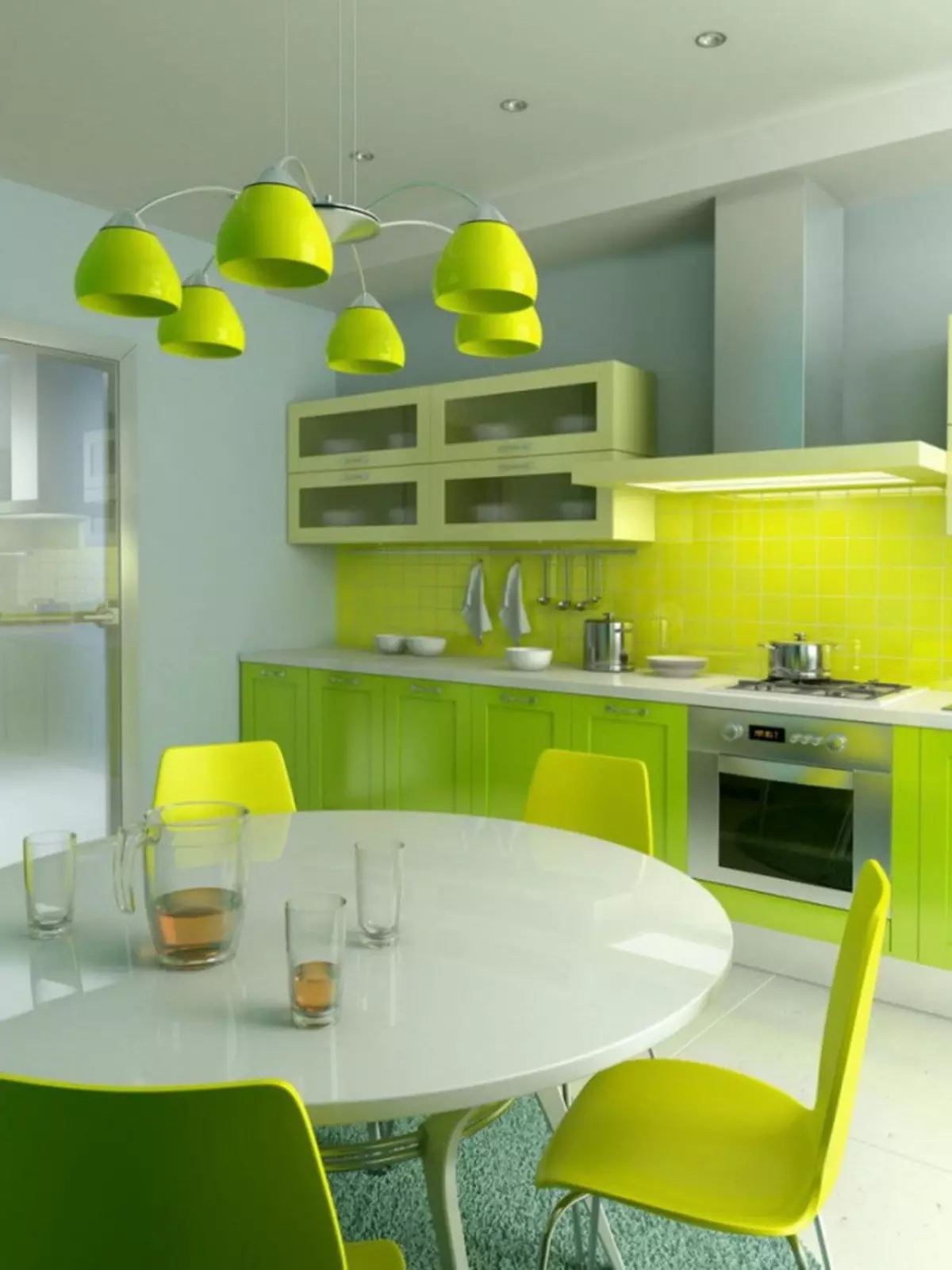 Keittiö kalkki (52 valokuvaa): Lyme-värillinen keittiön kuulokkeet wenge, valkoinen ja muut keittiön sisätilat. Mitä muita sävyjä yhdistetään kalkkiin? 9551_9