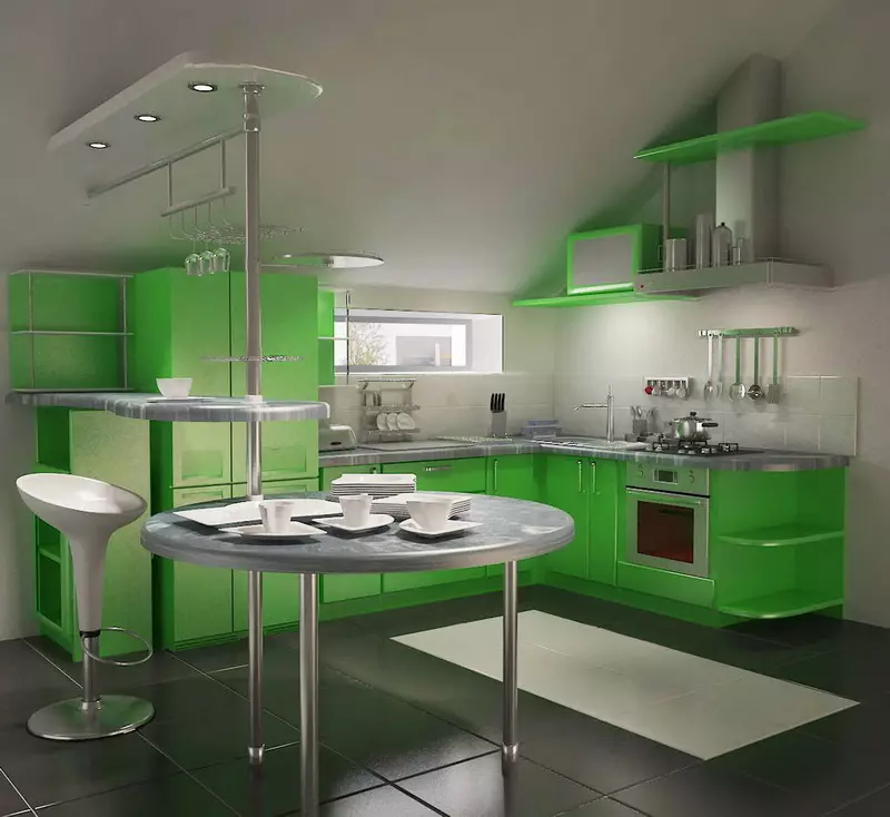 Grønn mat (111 bilder): Green Kitchen Headset i interiørdesign, Green Wallpaper Selection, Grey-Green og Dark Green, Black and Green and Green Brown Kitchen 9554_102