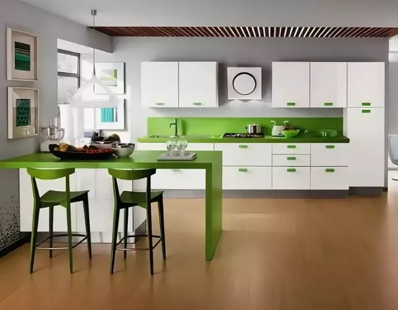 Zöld konyha (111 fotó): zöld konyhai fülhallgató a belsőépítészetben, zöld háttérkép kiválasztása, szürke-zöld és sötétzöld, fekete és zöld és zöld barna konyha 9554_104