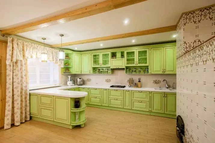 Cucina verde (111 foto): Cuffia da cucina verde in interior design, selezione di carta da parati verde, grigio-verde e verde scuro, nero e verde e verde cucina marrone 9554_105