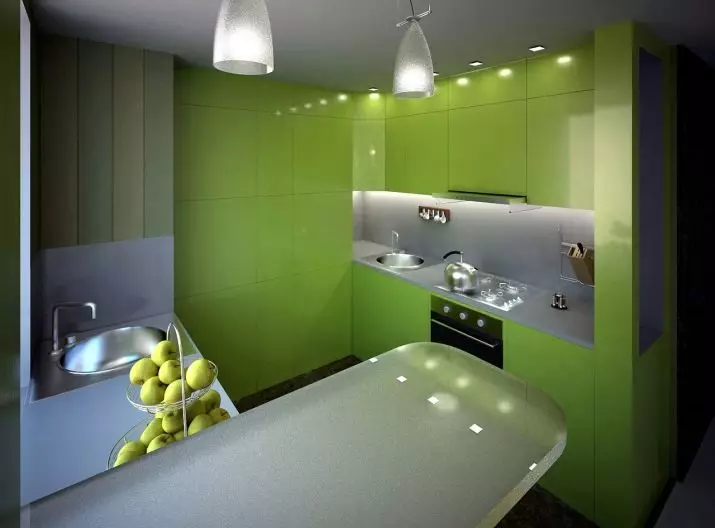Bucătărie verde (111 fotografii): Setul cu cască de bucătărie verde în design interior, selecție verde tapet, gri-verde și verde închis, bucătărie maro negru și verde și verde 9554_107