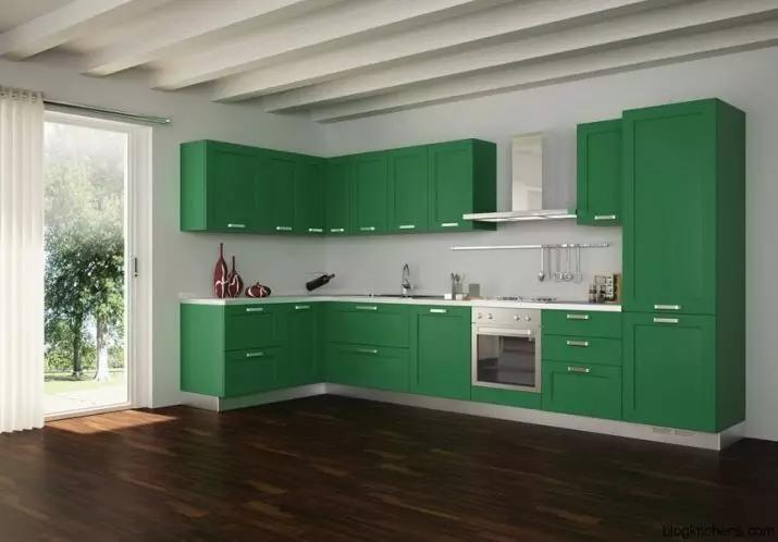 Yeşil Mutfak (111 Fotoğraf): İç tasarım, yeşil duvar kağıdı seçimi, gri-yeşil ve koyu yeşil, siyah ve yeşil ve yeşil kahverengi mutfakta yeşil mutfak kulaklık 9554_110