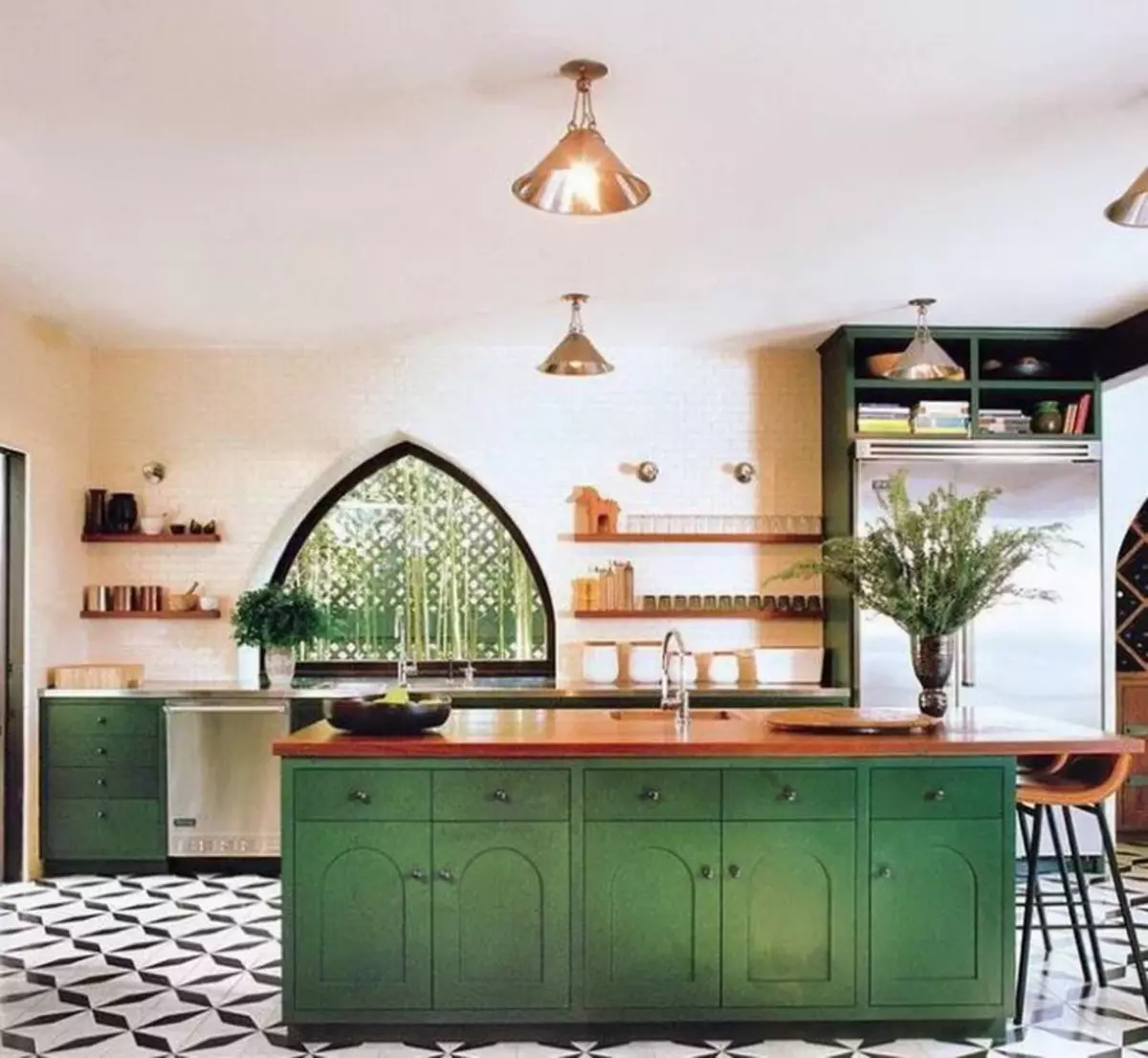 Πράσινη κουζίνα (111 φωτογραφίες): Πράσινο ακουστικό κουζίνας στο εσωτερικό σχεδιασμό, Πράσινη επιλογή ταπετσαρίας, γκρι-πράσινο και σκούρο πράσινο, μαύρο και πράσινο και πράσινο καφέ κουζίνα 9554_26