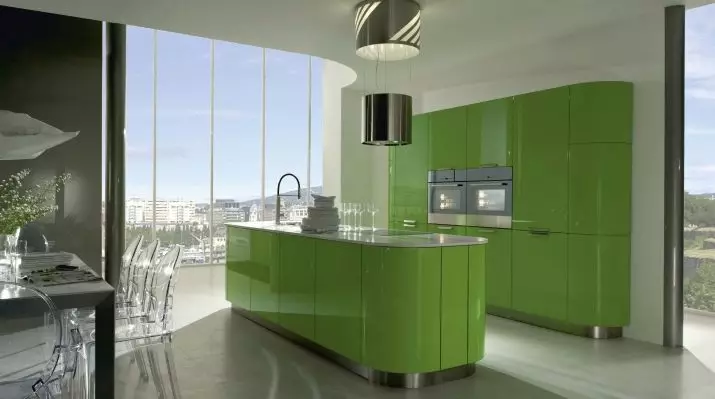 Yeşil Mutfak (111 Fotoğraf): İç tasarım, yeşil duvar kağıdı seçimi, gri-yeşil ve koyu yeşil, siyah ve yeşil ve yeşil kahverengi mutfakta yeşil mutfak kulaklık 9554_3