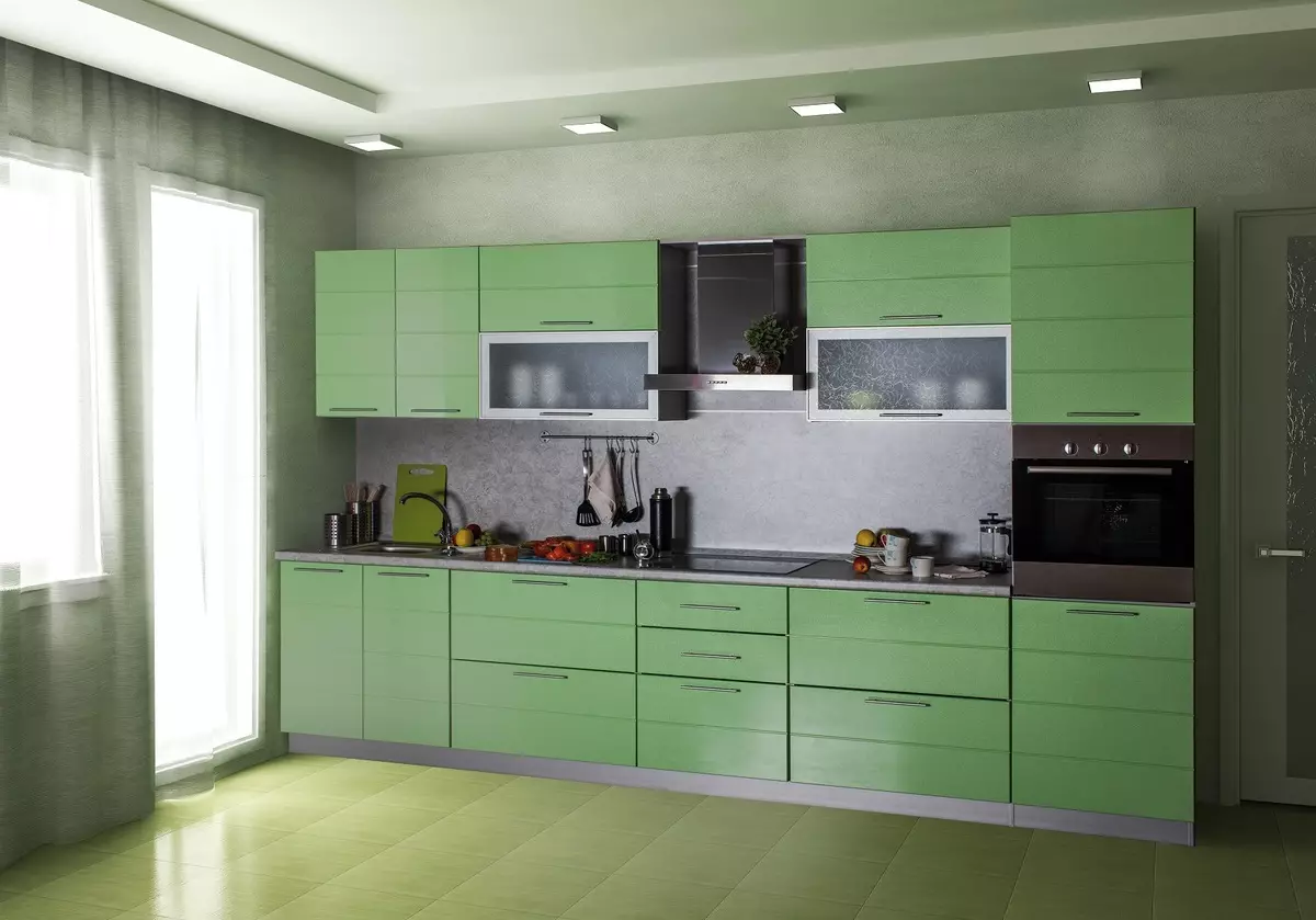 Green Cuisine (111 foto's): Griene keuken headset yn ynterieurûntwerp, Greed wallpaper Seleksje, griis en donker grien, swart en griene brune keuken 9554_33