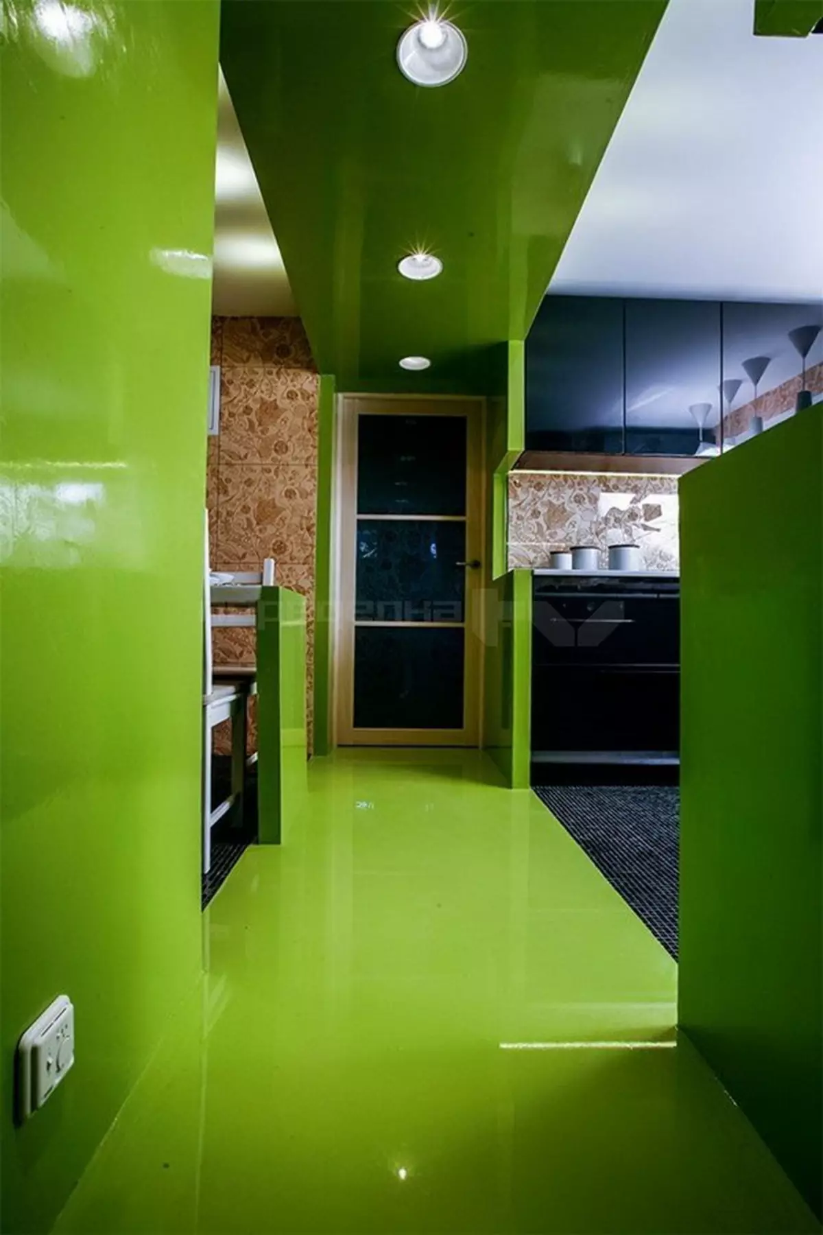 Green Cuisine (111 foto's): Griene keuken headset yn ynterieurûntwerp, Greed wallpaper Seleksje, griis en donker grien, swart en griene brune keuken 9554_37