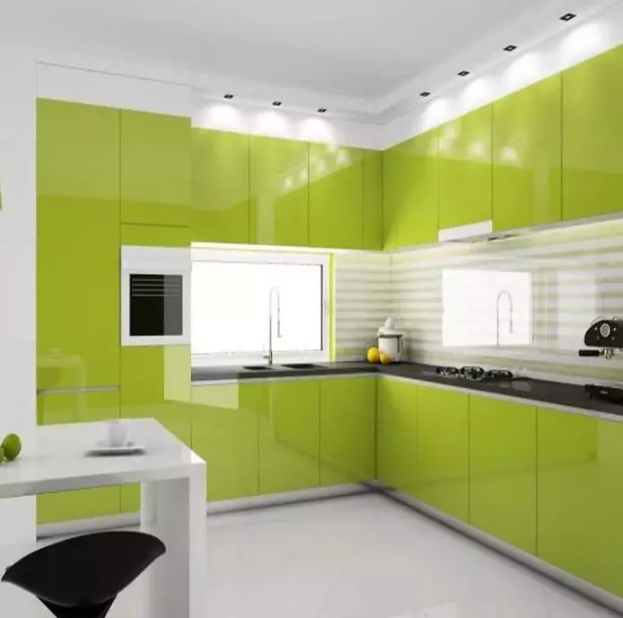 Hijau masakan (111 foto): Headset dapur hijau dalam desain interior, pemilihan wallpaper hijau, abu-abu-hijau dan hijau tua, hitam dan hijau dan kitchen cokelat hijau 9554_50