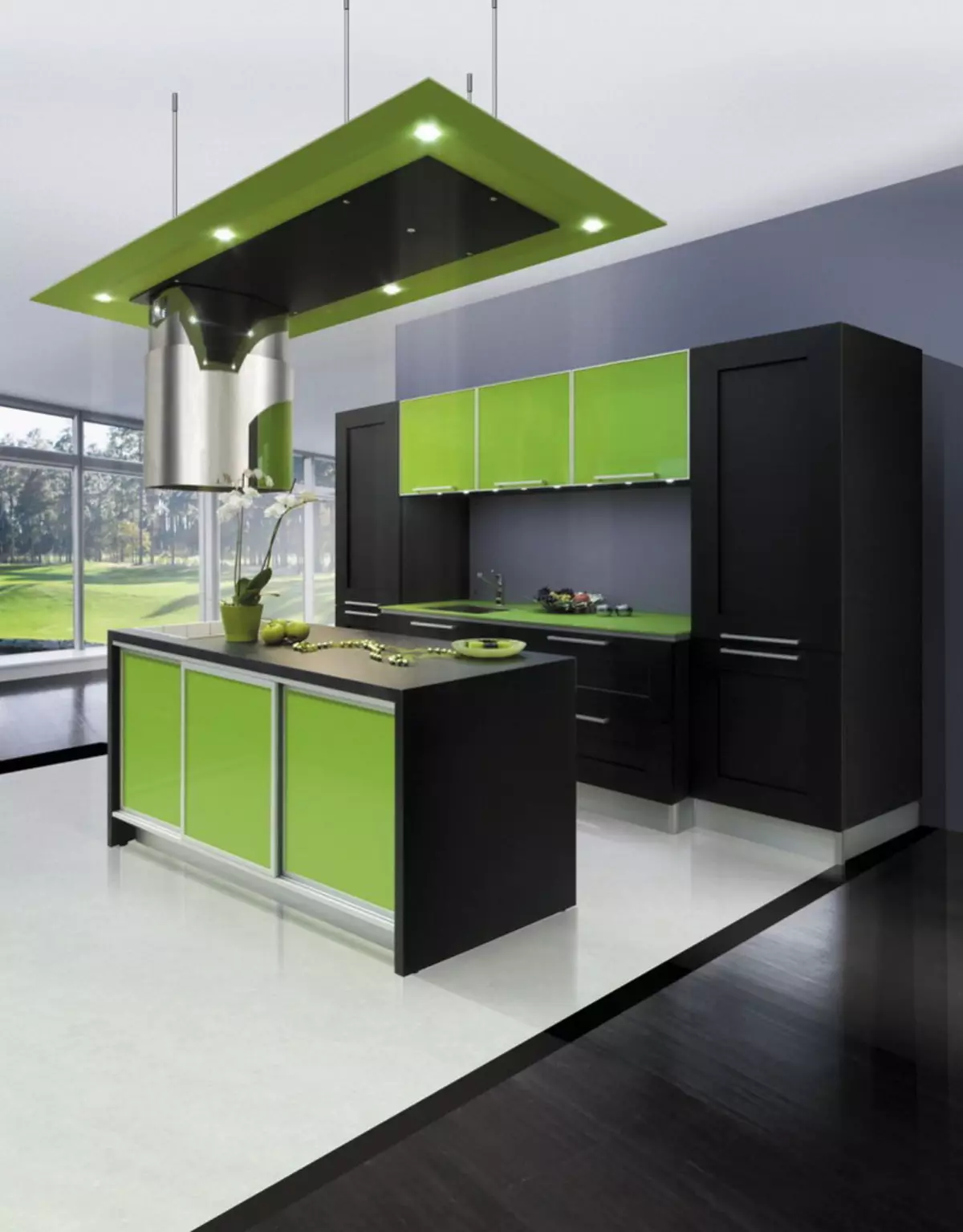 Cociña verde (111 fotos): auriculares de cociña verde no deseño de interiores, selección de pantalla verde, verde-verde e verde escuro, negro e verde e verde marrón 9554_56