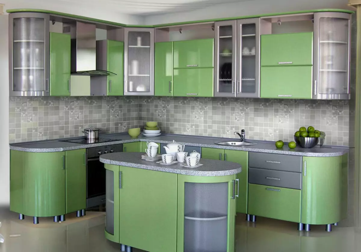 Zelená kuchyňa (111 fotografií): zelená kuchyňa headset v interiéri dizajn, zelený výber tapety, sivá-zelená a tmavo zelená, čierna a zelená a zelená hnedá kuchyňa 9554_63