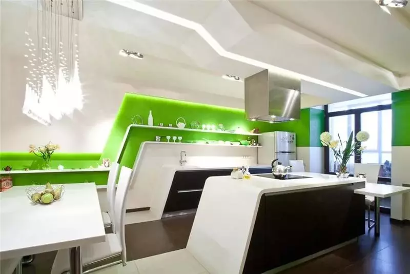 Hijau masakan (111 foto): Headset dapur hijau dalam desain interior, pemilihan wallpaper hijau, abu-abu-hijau dan hijau tua, hitam dan hijau dan kitchen cokelat hijau 9554_77