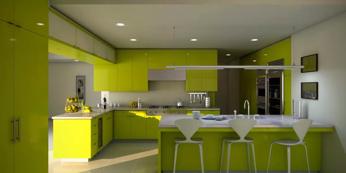 Зелена кухня (111 снимки): зелени кухненски слушалки в интериорен дизайн, селекция на зелени тапети, сиво-зелени и тъмнозелени, черни и зелени и зелени кафява кухня 9554_78