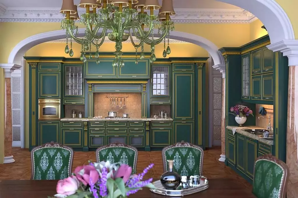 المطبخ الأخضر (111 صور): أخضر سماعة المطبخ في التصميم الداخلي والأخضر اختيار ورق الجدران، والرمادي والأخضر والأخضر الداكن، الأسود والأخضر والأخضر المطبخ البني 9554_92