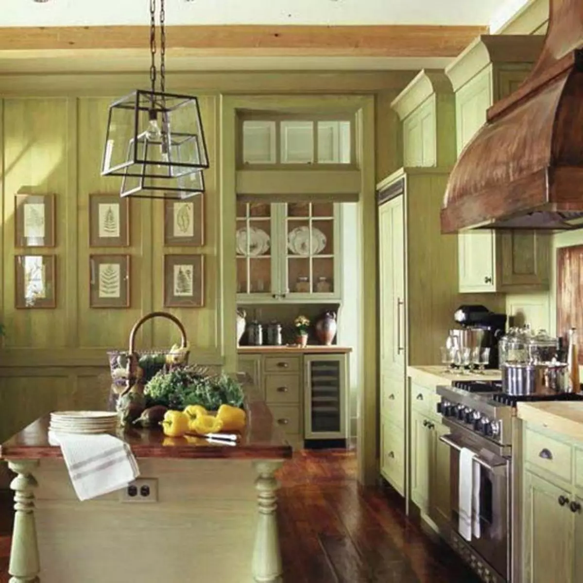 Green Cuisine (111 foto's): Griene keuken headset yn ynterieurûntwerp, Greed wallpaper Seleksje, griis en donker grien, swart en griene brune keuken 9554_97
