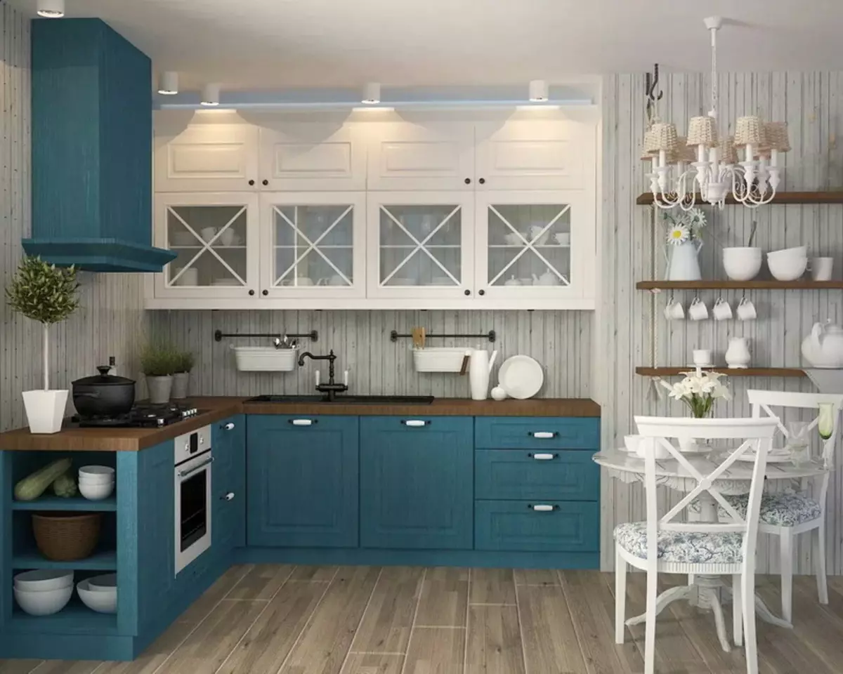 Modrá kuchyně (82 fotografií): Jaké barvy jsou kombinovány v interiéru modré kuchyňské sady? Kuchyňský design ve světle modré a tmavě modré tóny 9555_40
