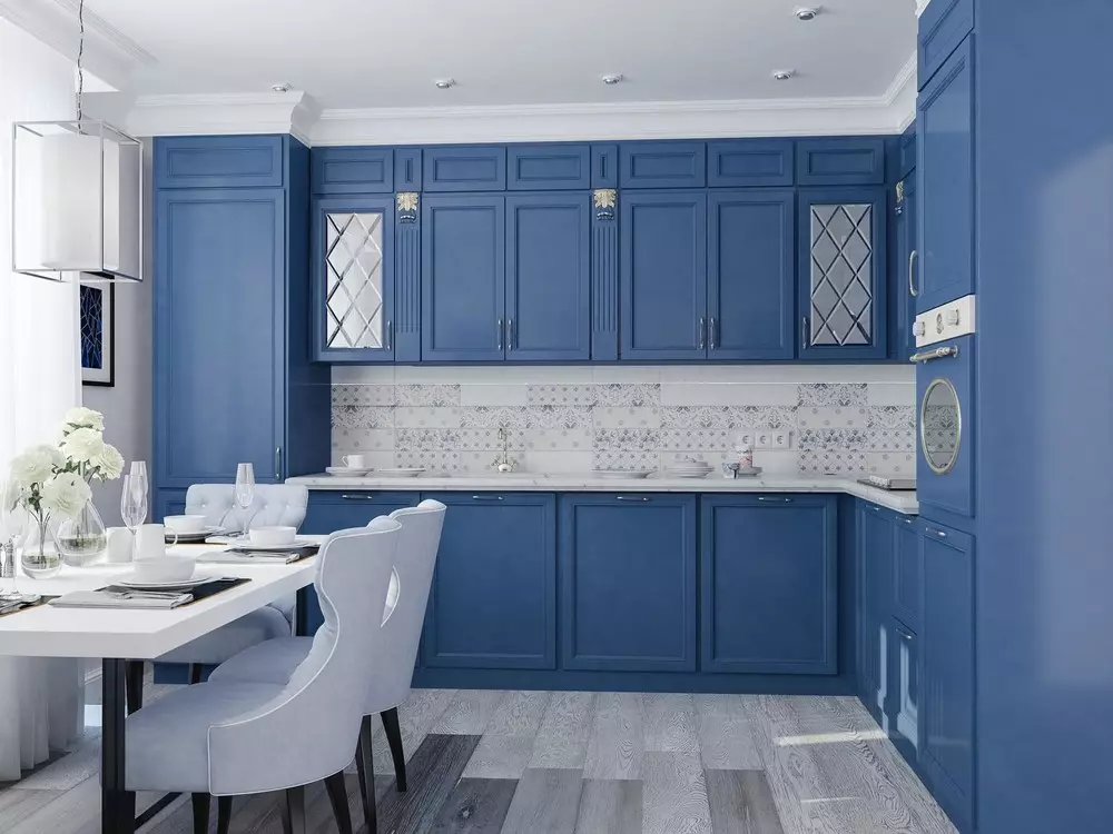 Sininen keittiö (82 kuvaa): Mitkä värit yhdistetään sinisen keittiön sisustukseen? Keittiön muotoilu vaaleansininen ja tummansiniset sävyt 9555_49