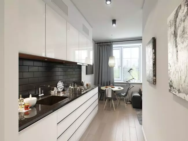 White Glossy Kitchen (61 mga larawan): Mga headset ng kusina sa panloob na disenyo sa modernong estilo. Anong materyal ang mas mahusay? Ano ang mga facade ng modular kitchens? Mga Bentahe at Disadvantages. 9560_23