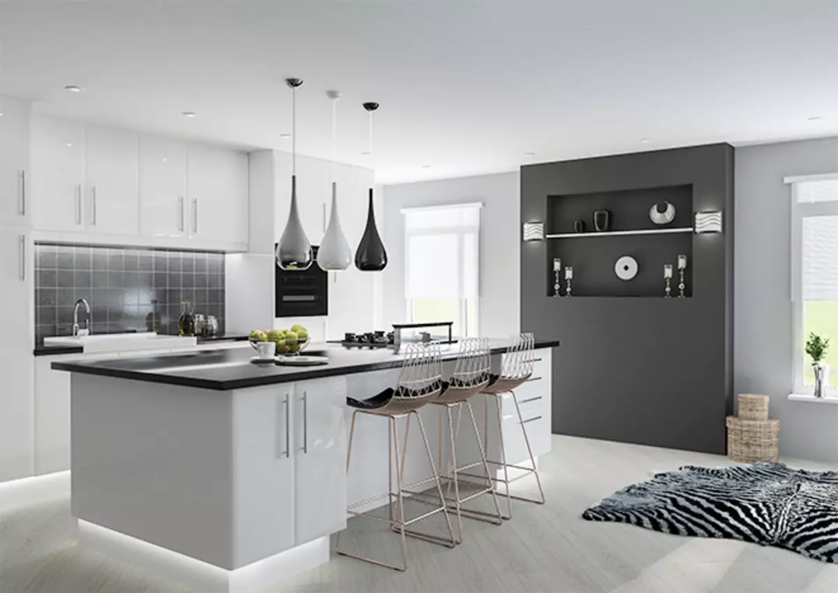 White Glossy Kitchen (61 foto): Headset dapur dalam desain interior dalam gaya modern. Bahan apa yang lebih baik? Apa fasad dapur modular? Keuntungan dan kerugian 9560_4