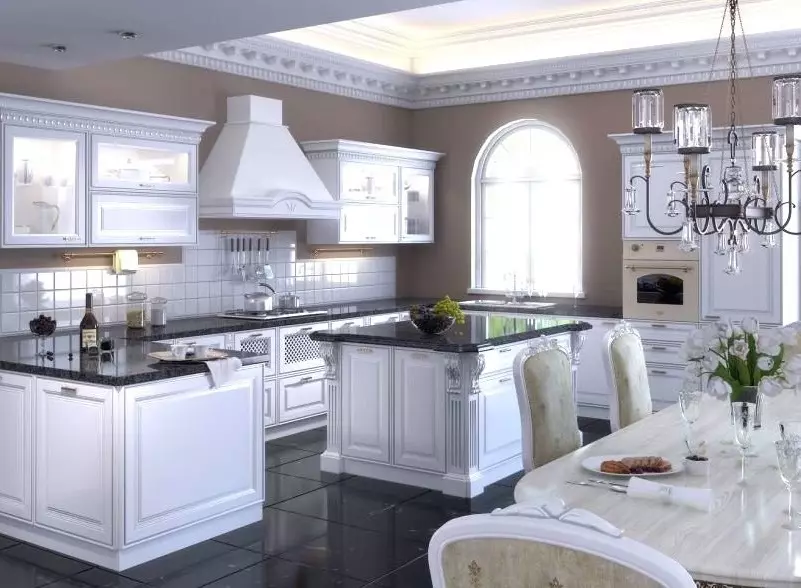 White Glossy Kitchen (61 foto): Headset dapur dalam desain interior dalam gaya modern. Bahan apa yang lebih baik? Apa fasad dapur modular? Keuntungan dan kerugian 9560_54