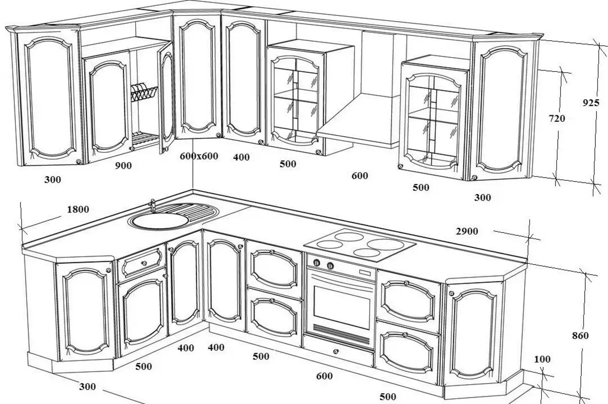 расчет размеров шкафов кухни