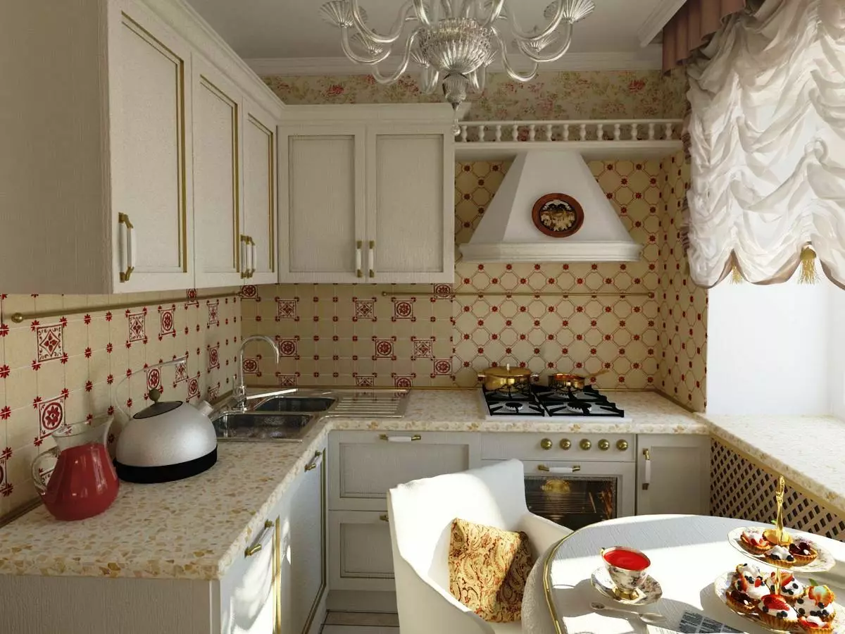 Hjørne kjøkken i Khrushchevka (60 bilder): Små kjøkken med kjøleskap i vinduet og vasken i hjørnet, andre ferdige kjøkken, designalternativer 9572_50