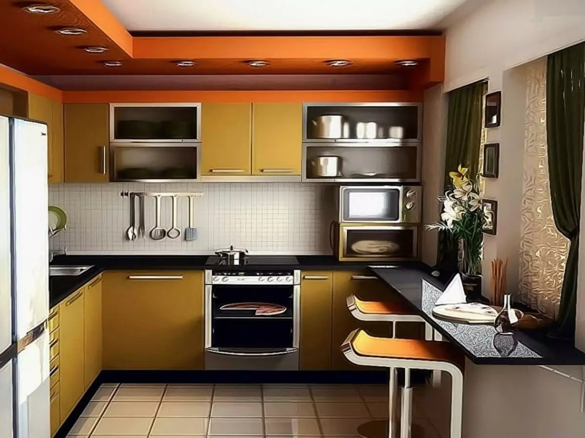 Hjørne kjøkken i Khrushchevka (60 bilder): Små kjøkken med kjøleskap i vinduet og vasken i hjørnet, andre ferdige kjøkken, designalternativer 9572_57
