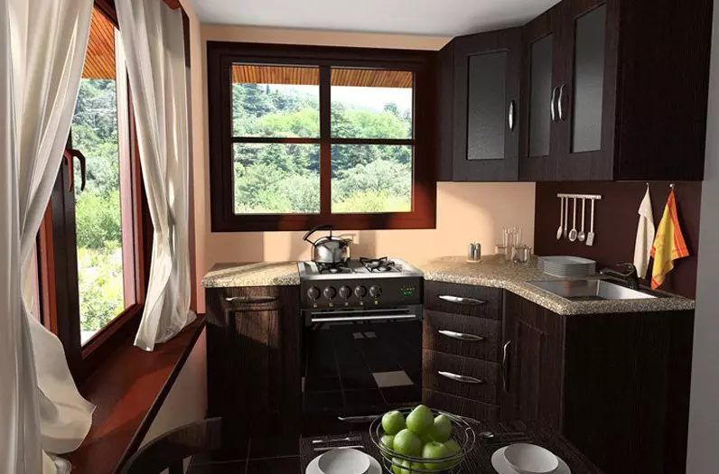 खिडकीसह (55 फोटो) सह कोपर किचन: कामाच्या क्षेत्रातील खिडकीसह स्वयंपाकघर डिझाइन, खिडकीच्या बाजूने धुणे सह स्वयंपाकघर हेडसेट समायोजित करते. 9583_52