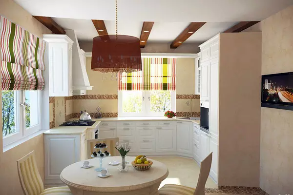 Kuhinja ob oknu (37 fotografij): Kako izbrati kuhinjski komplet? Primeri oblikovanja v majhnem stanovanju. Kaj storiti z baterijo? 9600_29