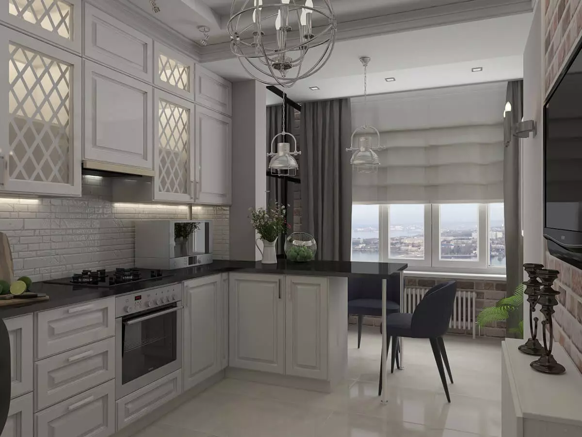 Bucătărie de-a lungul ferestrei (37 fotografii): Cum de a alege un set de bucătărie? Design Exemple într-un apartament mic. Ce trebuie să faceți cu bateria? 9600_37