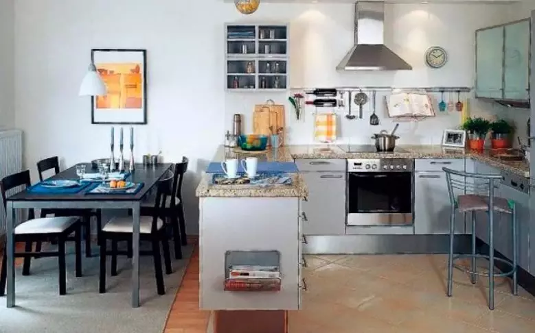 P-alakú konyha bárszámlálóval (48 fotó): Kis konyhák tervezése P-alakú. Gyönyörű példák a belső térben 9605_34