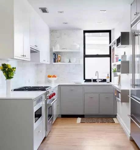 بار انسداد (48 تصاویر) کے ساتھ پی کے سائز کا باورچی خانے: چھوٹے باورچی خانے کے ڈیزائن پی کے سائز کا ڈیزائن. داخلہ میں خوبصورت مثالیں 9605_47
