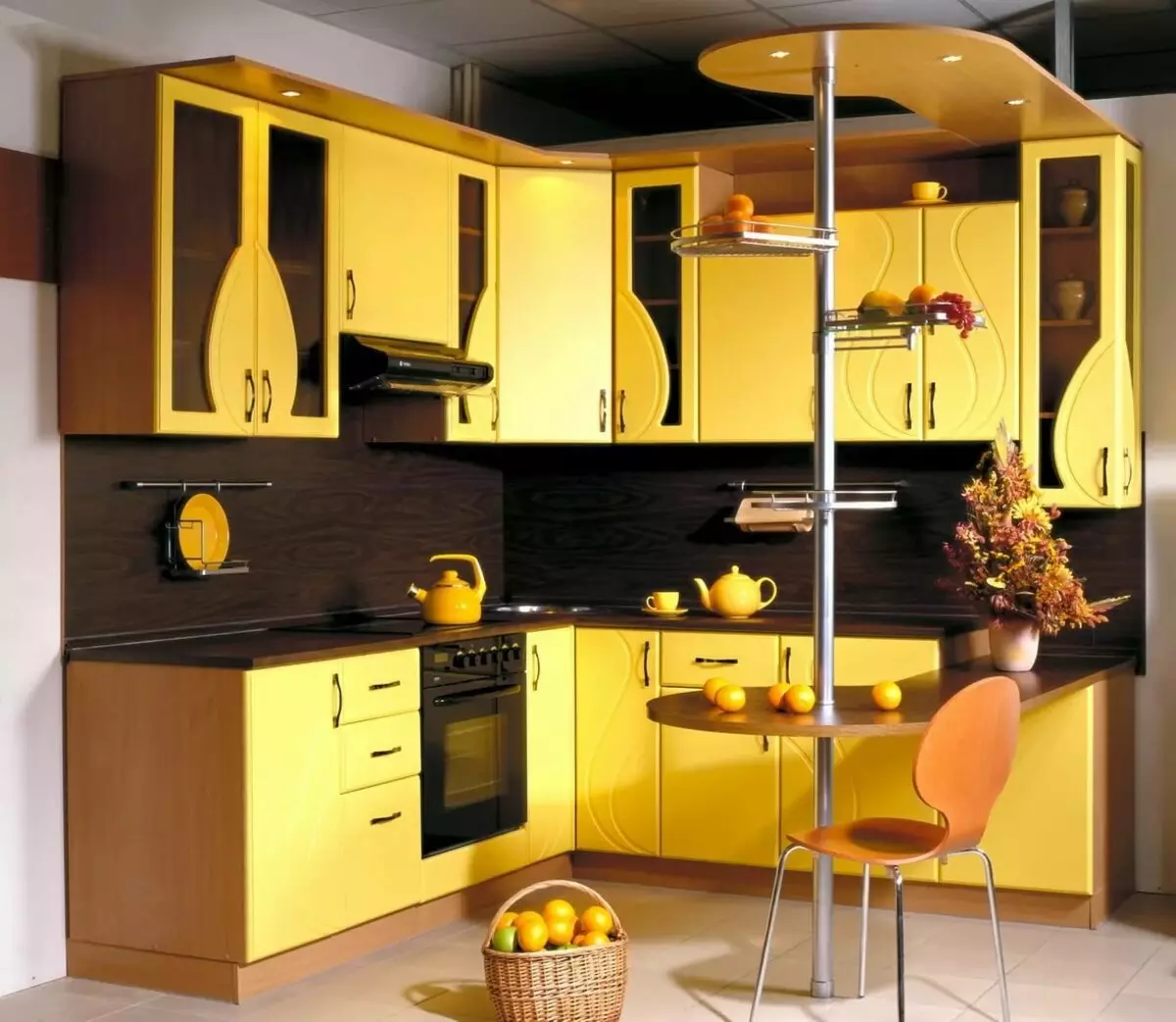 مجموعه آشپزخانه نوار با نوار (64 عکس): آشپزخانه داخلی داخلی و آشپزخانه معمولی بدون کابینت بالا و با آنها با شمارنده بار 9606_20