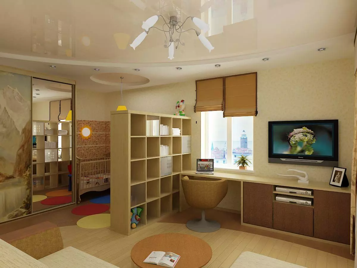 Вітальня і дитяча в одній кімнаті (72 фото): як поєднати зал і дитячу? Зонування шторами. Дизайн кімнат 18-20 кв. метрів і інших розмірів 9618_16