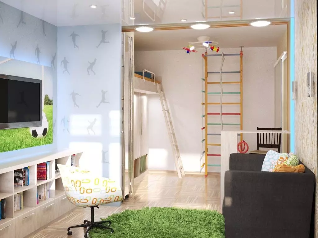 Stue og barn i ett rom (72 bilder): Hvordan kombinere hallen og barna? Sonering med gardiner. Utformingen av rommet er 18-20 kvadratmeter. meter og andre størrelser 9618_54