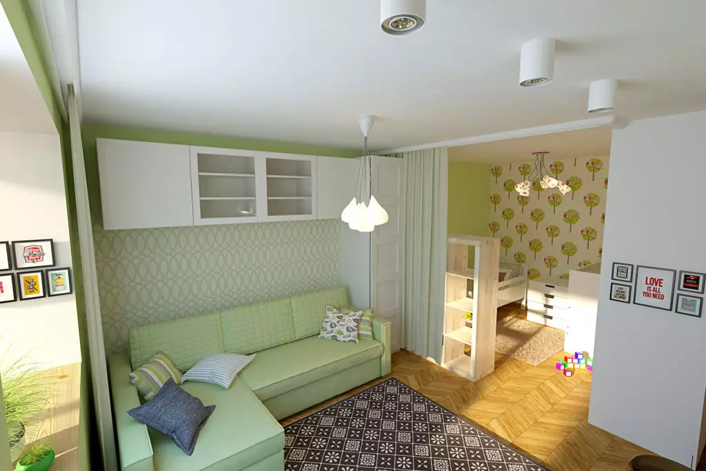 Stue og barn i ett rom (72 bilder): Hvordan kombinere hallen og barna? Sonering med gardiner. Utformingen av rommet er 18-20 kvadratmeter. meter og andre størrelser 9618_56