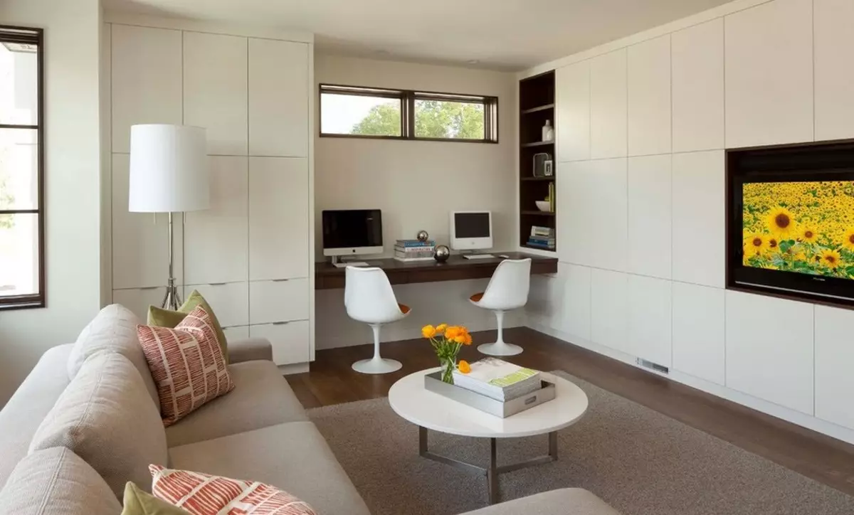 Obývacia izba s pracoviskom (83 fotografií): Dizajn práce a možnosti zónovania izieb 9623_54