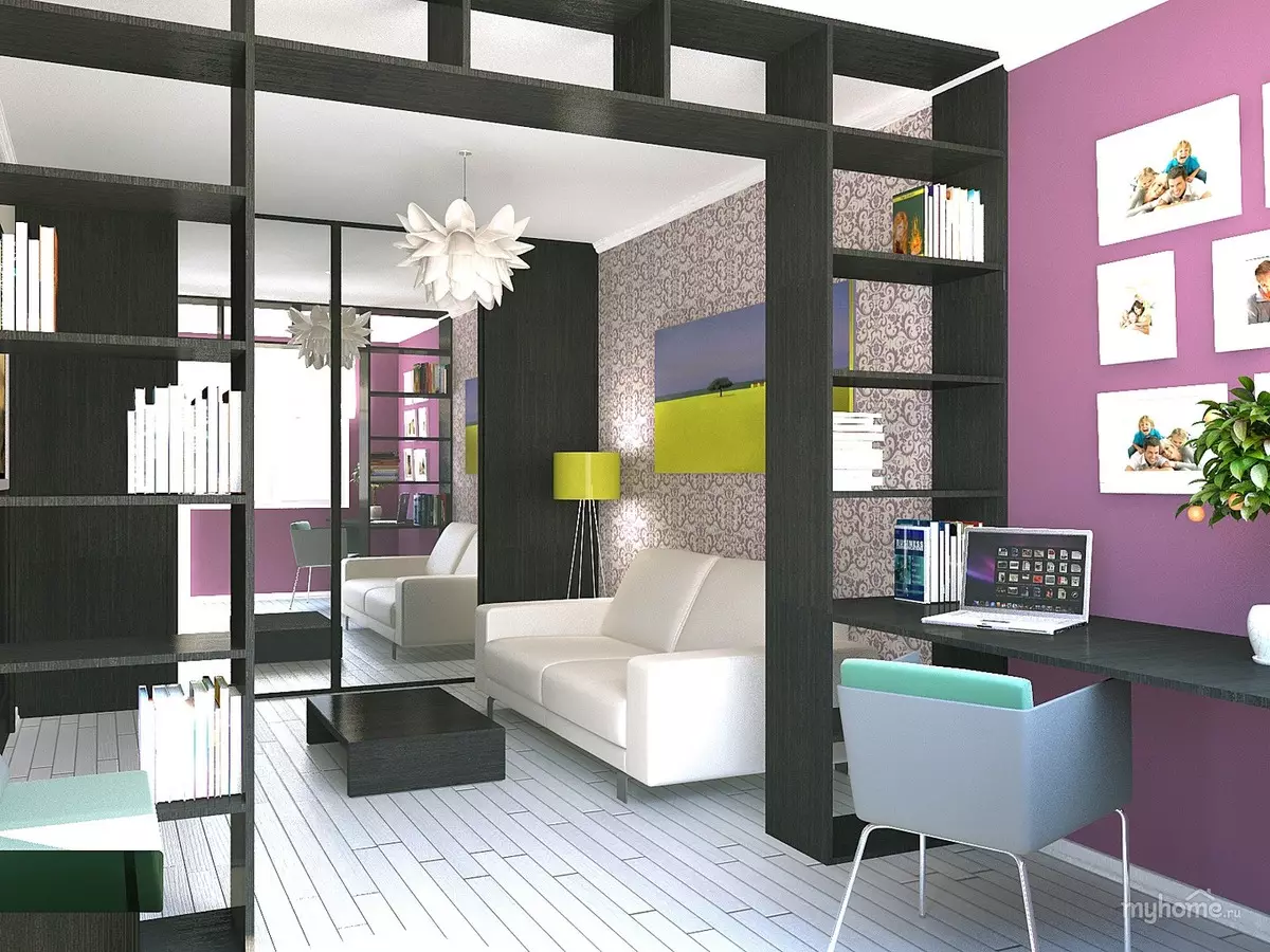 Wohnzimmer mit Arbeitsplatz (83 Fotos): Workzone Design und Zimmerzonen-Zonen-Optionen 9623_62