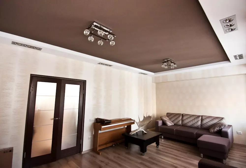 Duplexné stropy z sadrokartónu pre obývaciu izbu (49 fotiek): Možnosti dizajnu pre duplexné stropy s osvetlením v interiéri haly 9626_11