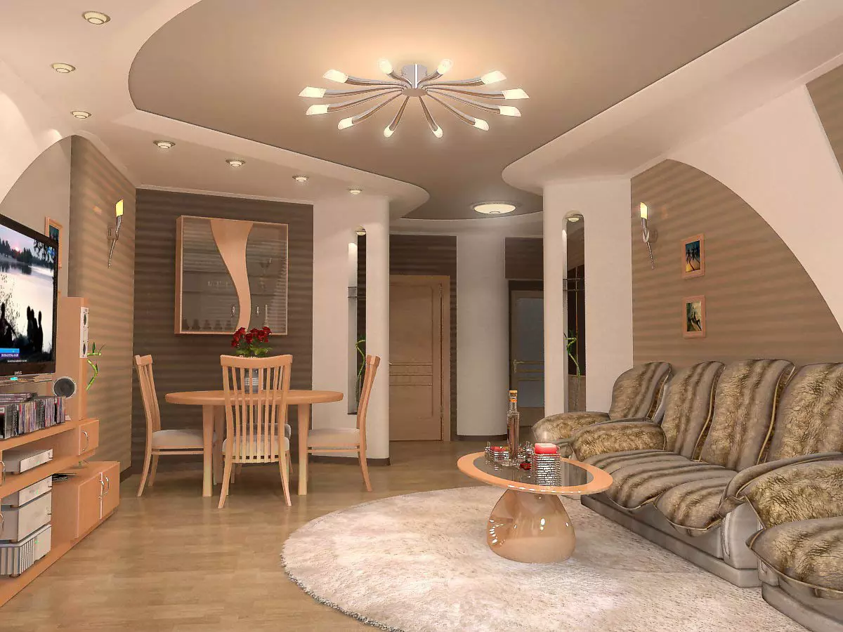 Duplexné stropy z sadrokartónu pre obývaciu izbu (49 fotiek): Možnosti dizajnu pre duplexné stropy s osvetlením v interiéri haly 9626_13