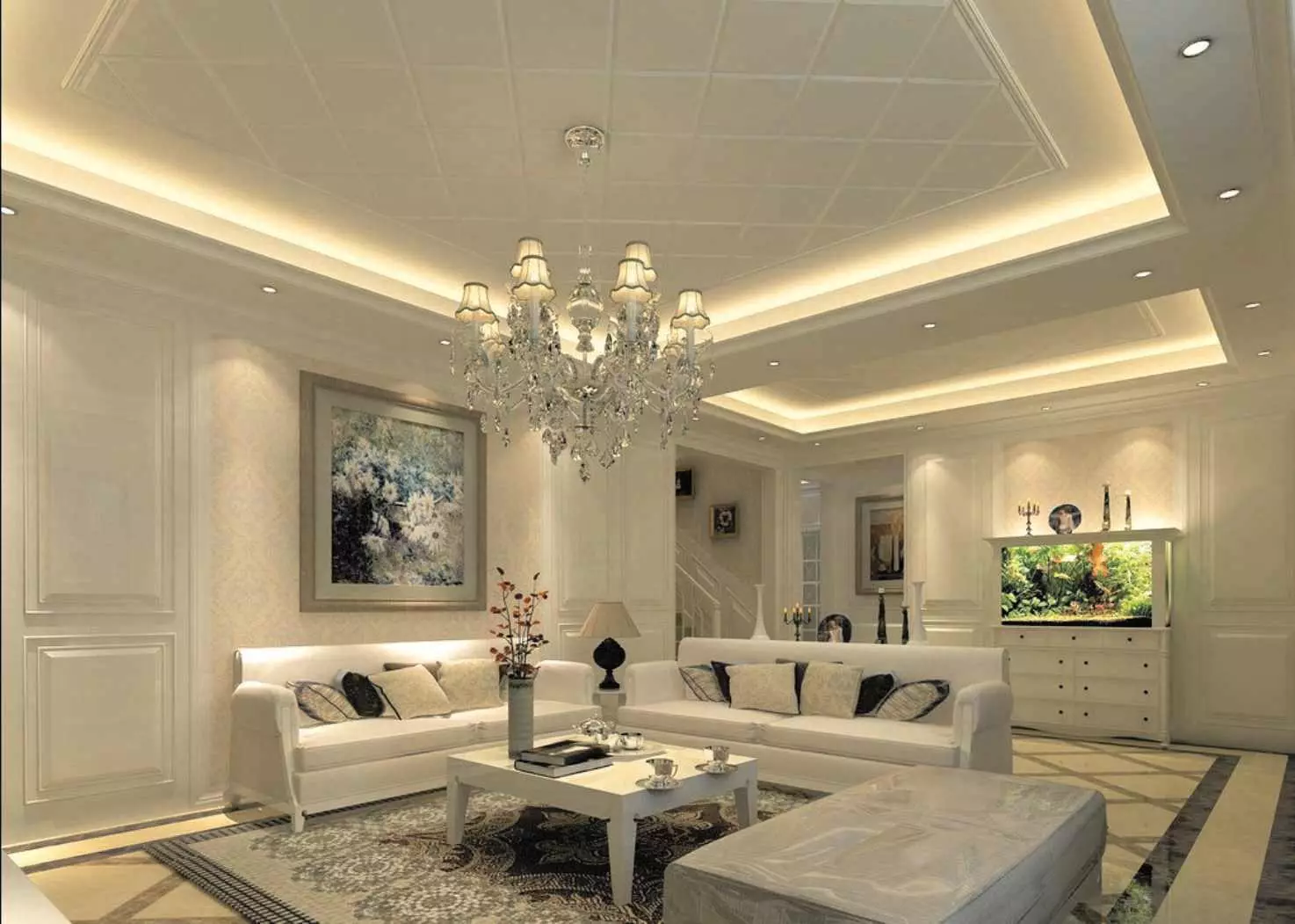 Duplexné stropy z sadrokartónu pre obývaciu izbu (49 fotiek): Možnosti dizajnu pre duplexné stropy s osvetlením v interiéri haly 9626_25