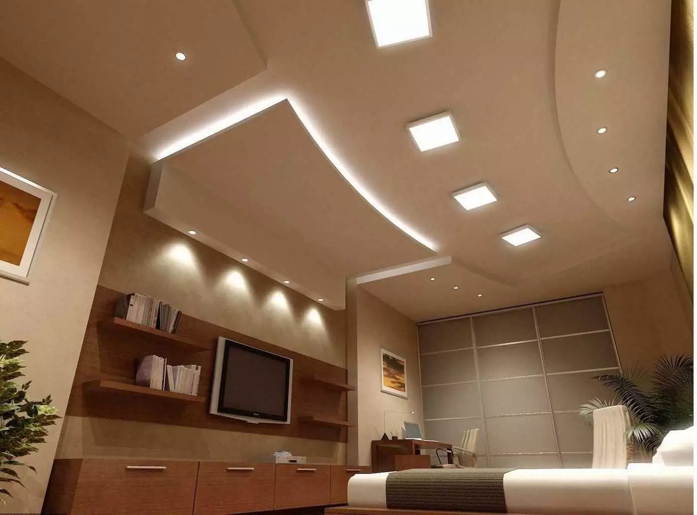 Duplexné stropy z sadrokartónu pre obývaciu izbu (49 fotiek): Možnosti dizajnu pre duplexné stropy s osvetlením v interiéri haly 9626_26
