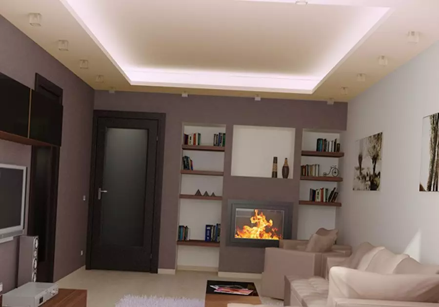 Duplexné stropy z sadrokartónu pre obývaciu izbu (49 fotiek): Možnosti dizajnu pre duplexné stropy s osvetlením v interiéri haly 9626_27