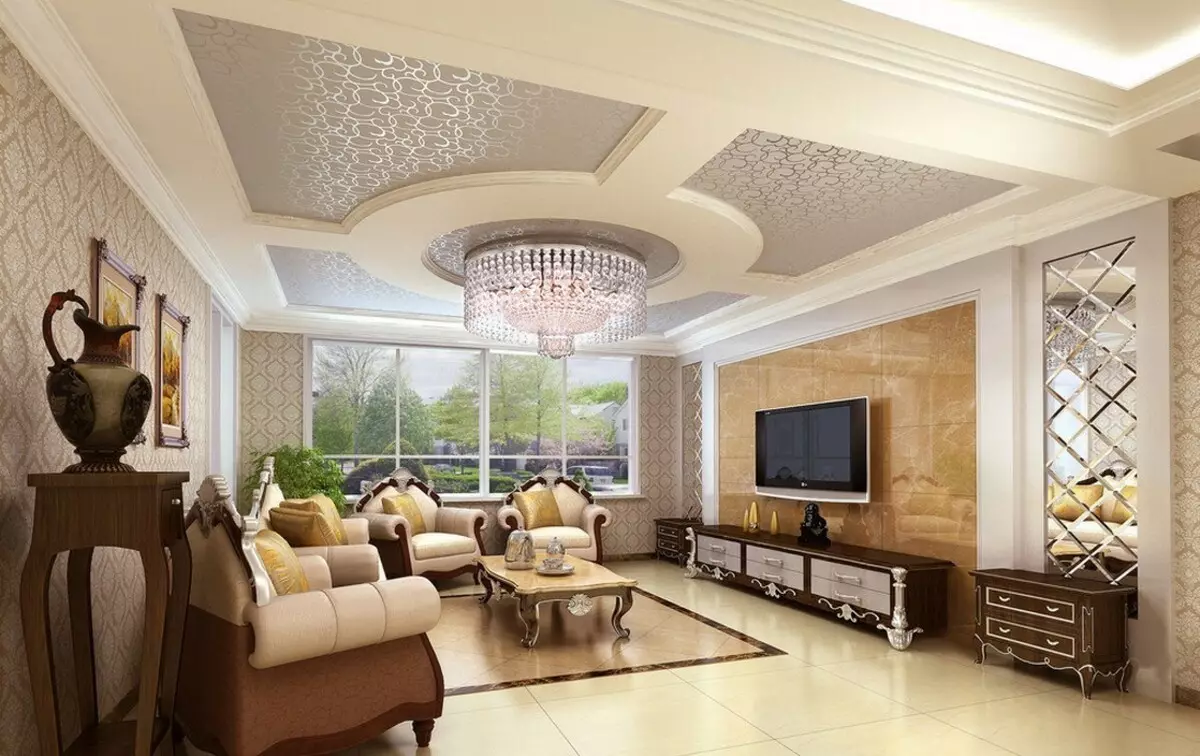 Duplexné stropy z sadrokartónu pre obývaciu izbu (49 fotiek): Možnosti dizajnu pre duplexné stropy s osvetlením v interiéri haly 9626_3