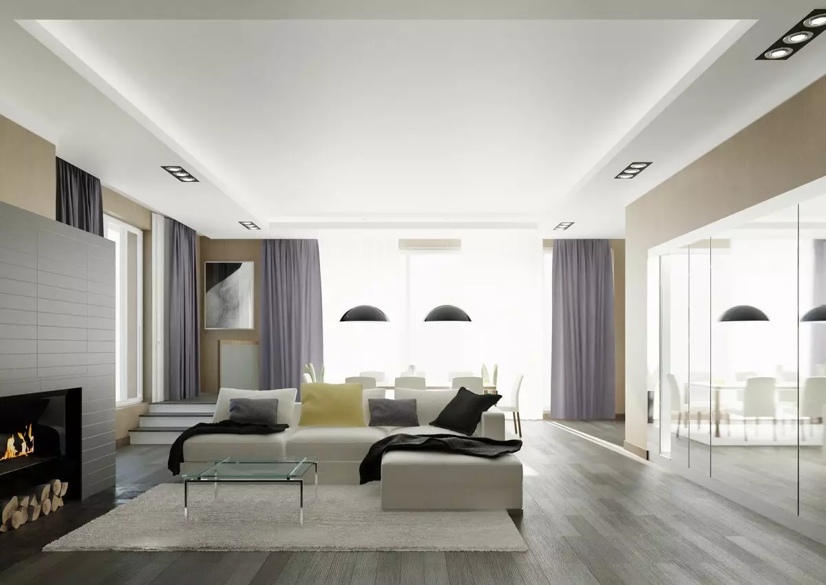 Duplexné stropy z sadrokartónu pre obývaciu izbu (49 fotiek): Možnosti dizajnu pre duplexné stropy s osvetlením v interiéri haly 9626_37